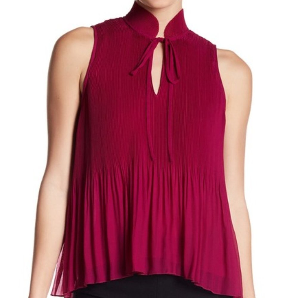 Derek Lam Pleated Blouse Tank with Mandarin Collar
